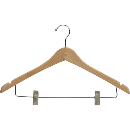 17" Contoured Wooden Suit Hanger with Metal Clips