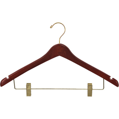 17" Contoured Wooden Suit Hanger with Metal Clips