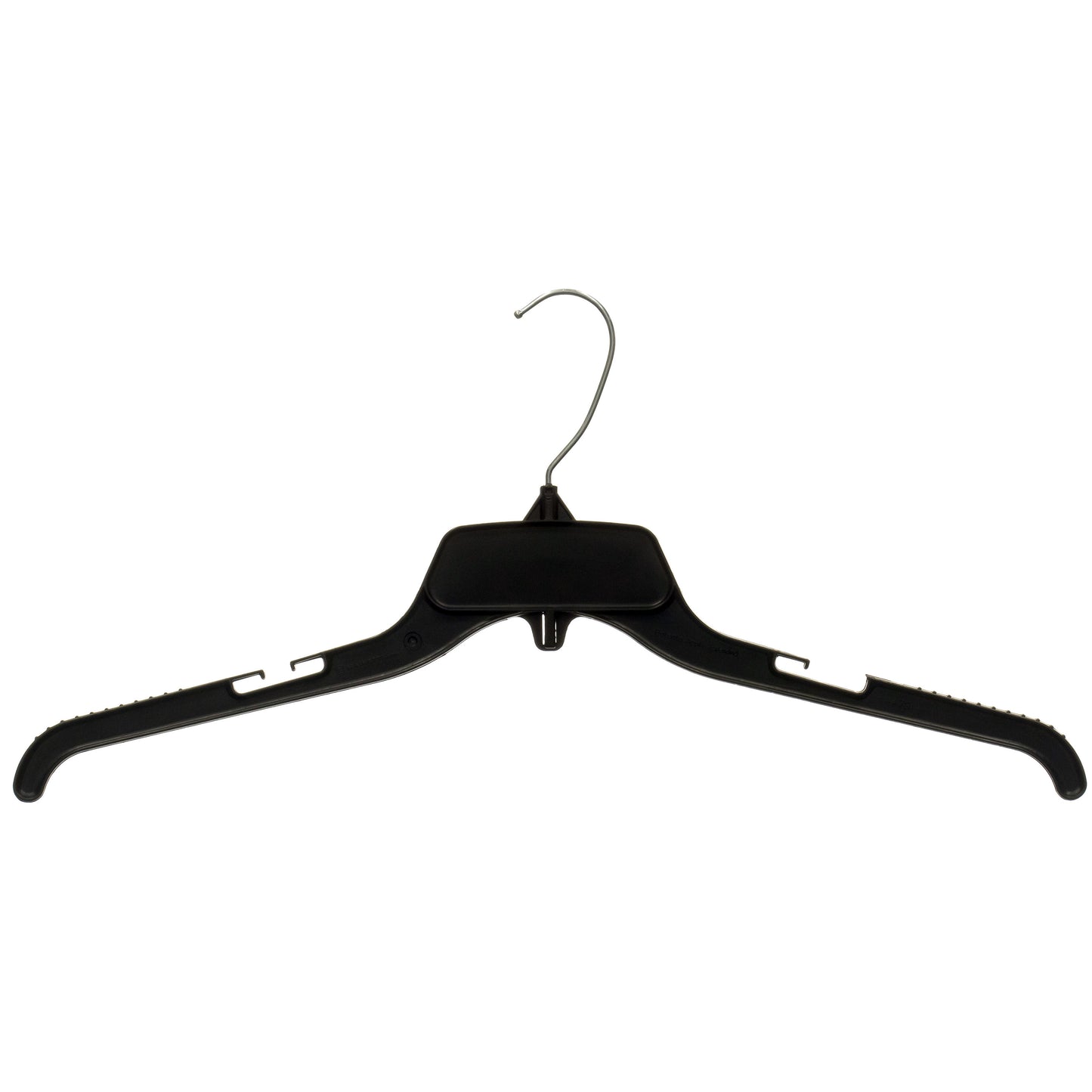 479 Recycle IBeam, 19" Black Plastic, Shirt Top Dress Hangers, with metal hook and notches for straps