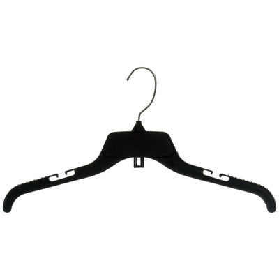 Mainetti 484  17" REUSE Black Plastic, Shirt Top Dress Hangers, with turnable metal hook and notches for straps