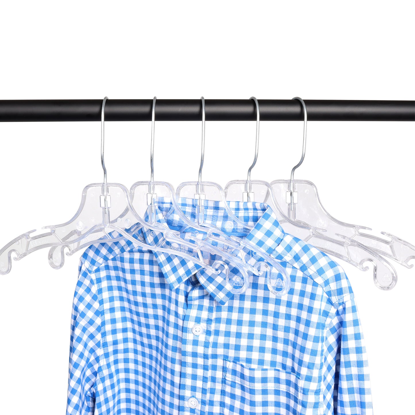 Mainetti 5075, 12" Clear Plastic, Children's Shirt Top Dress Hangers, with 360 swivel metal hook and notches for straps