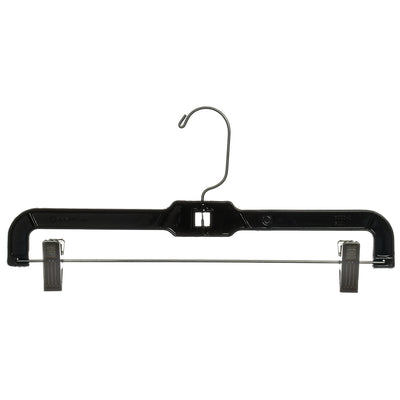 Mainetti 5131, 14" Black Plastic, Pant Skirt Slack Bottom Hangers, with 360 swivel metal hook, sturdy metal non-slip padded clips