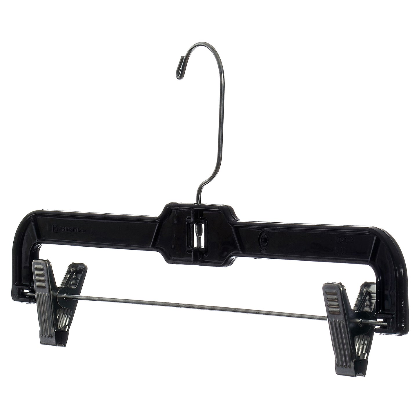 Mainetti 5131, 14" Black Plastic, Pant Skirt Slack Bottom Hangers, with 360 swivel metal hook, sturdy metal non-slip padded clips