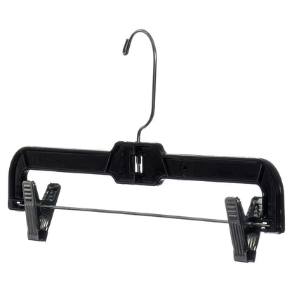 Mainetti 5131, 14" Black Plastic, Pant Skirt Slack Bottom Hangers, with 360 swivel metal hook, sturdy metal non-slip padded clips
