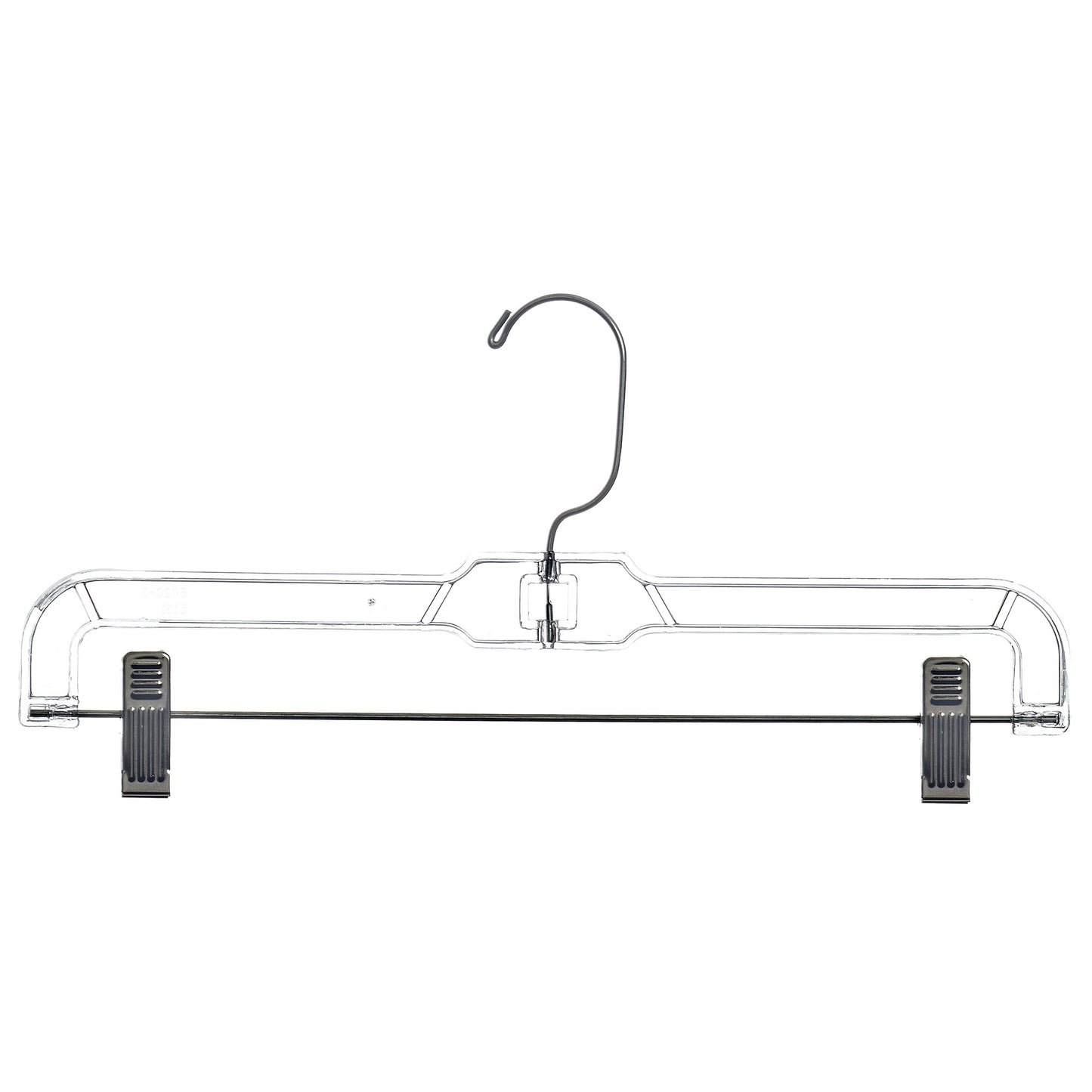 Mainetti 5131, 14" Clear Plastic, Pant Skirt Slack Bottom Hangers, with 360 swivel metal hook, sturdy metal non-slip padded clips