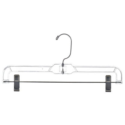Mainetti 5131, 14" Clear Plastic, Pant Skirt Slack Bottom Hangers, with 360 swivel metal hook, sturdy metal non-slip padded clips