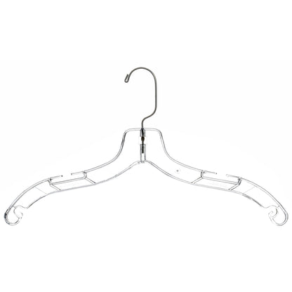 17" Clear Plastic Shirt-Top Dress Hangers, 360° Swivel Metal Hook, Notches For Straps (Mainetti 5400)