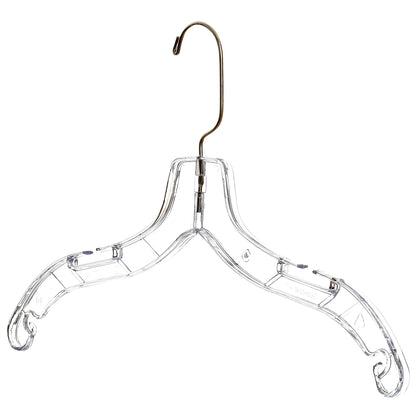 17" Clear Plastic Shirt-Top Dress Hangers, 360° Swivel Metal Hook, Notches For Straps (Mainetti 5400)