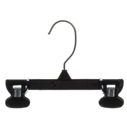 8" Black Plastic Pant/Skirt Slack-Bottom Hangers With Turnable Metal Hook & Plastic Non-Slip Clips (Mainetti 6008)