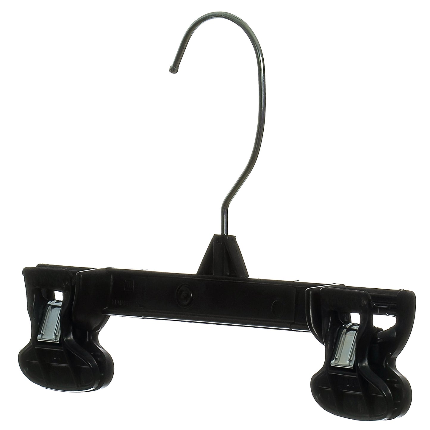 8" Black Plastic Pant/Skirt Slack-Bottom Hangers With Turnable Metal Hook & Plastic Non-Slip Clips (Mainetti 6008)