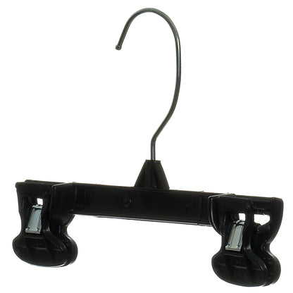 8" Black Plastic Pant/Skirt Slack-Bottom Hangers With Turnable Metal Hook & Plastic Non-Slip Clips (Mainetti 6008)