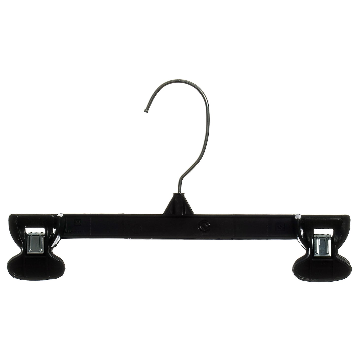 Mainetti 6010, 10" Black Plastic, Pant Skirt Slack Bottom Hangers, with turnable metal hook, sturdy plastic non-slip clips
