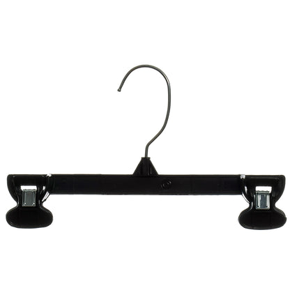 Mainetti 6010, 10" Black Plastic, Pant Skirt Slack Bottom Hangers, with turnable metal hook, sturdy plastic non-slip clips