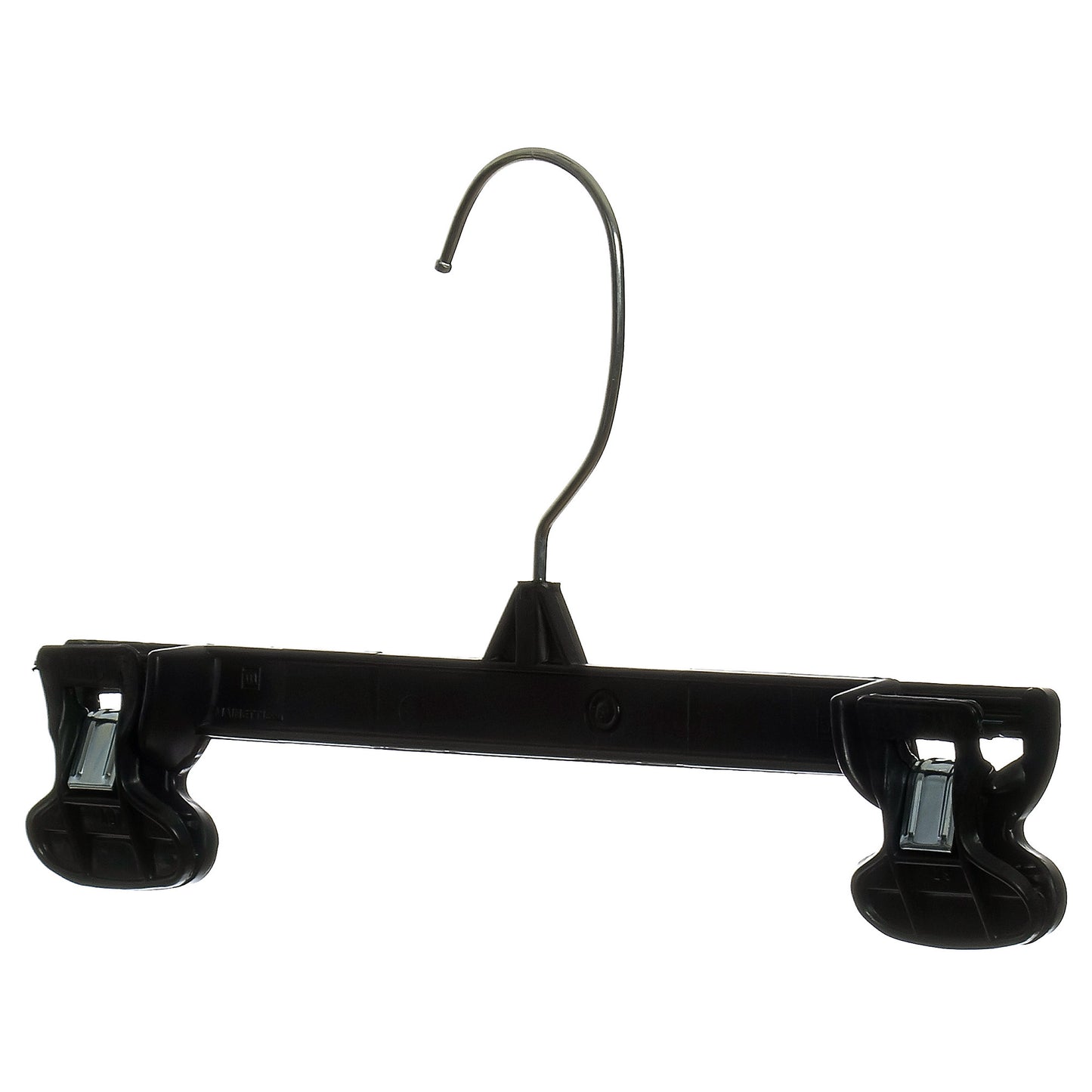 Mainetti 6010, 10" Black Plastic, Pant Skirt Slack Bottom Hangers, with turnable metal hook, sturdy plastic non-slip clips