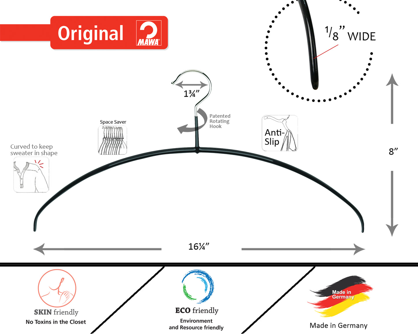 Metal Non-Slip - 16 1/4" Ultra Lite Euro Top Hanger