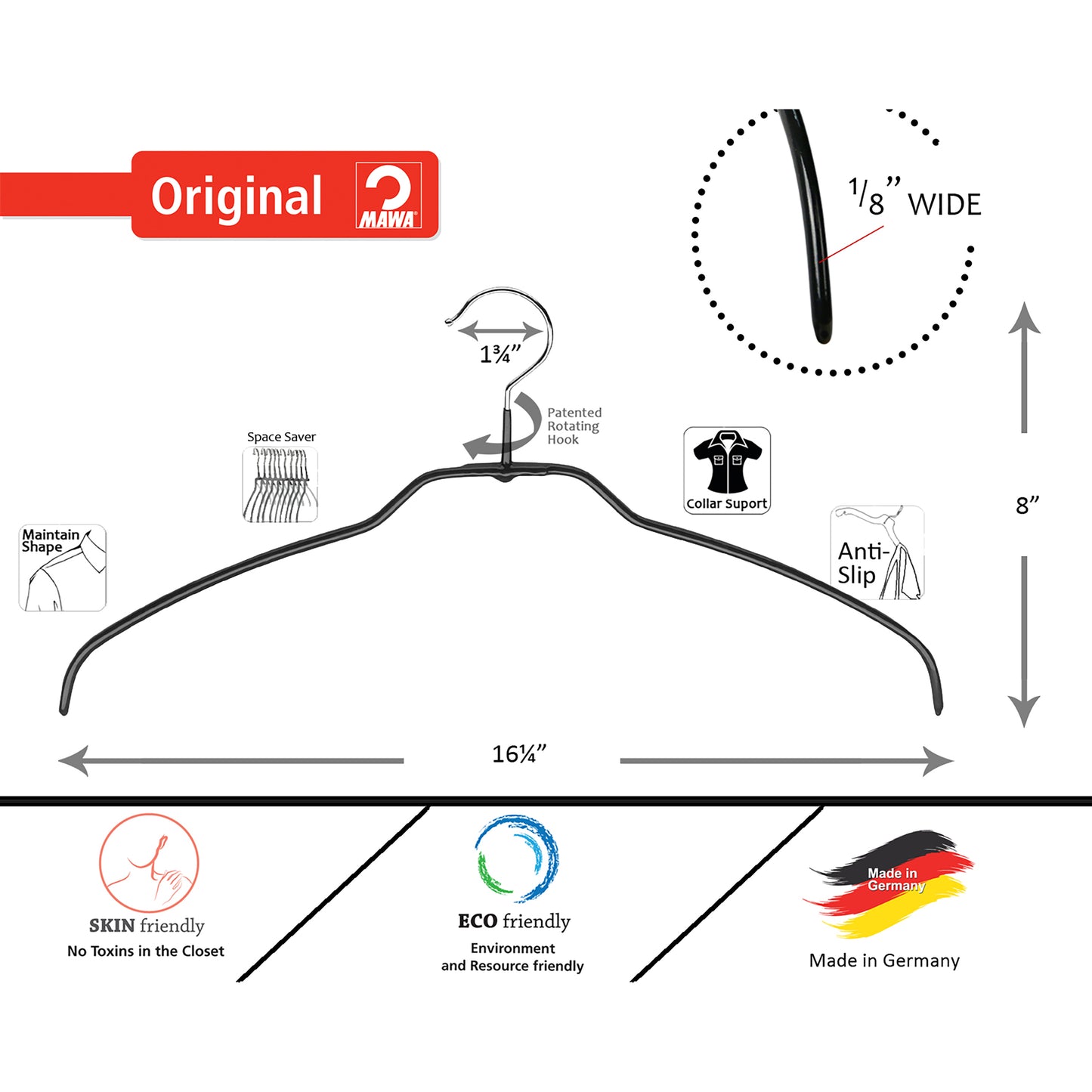 Metal Non-Slip - 16 1/4" Ultra Lite Silhouette Top Hanger